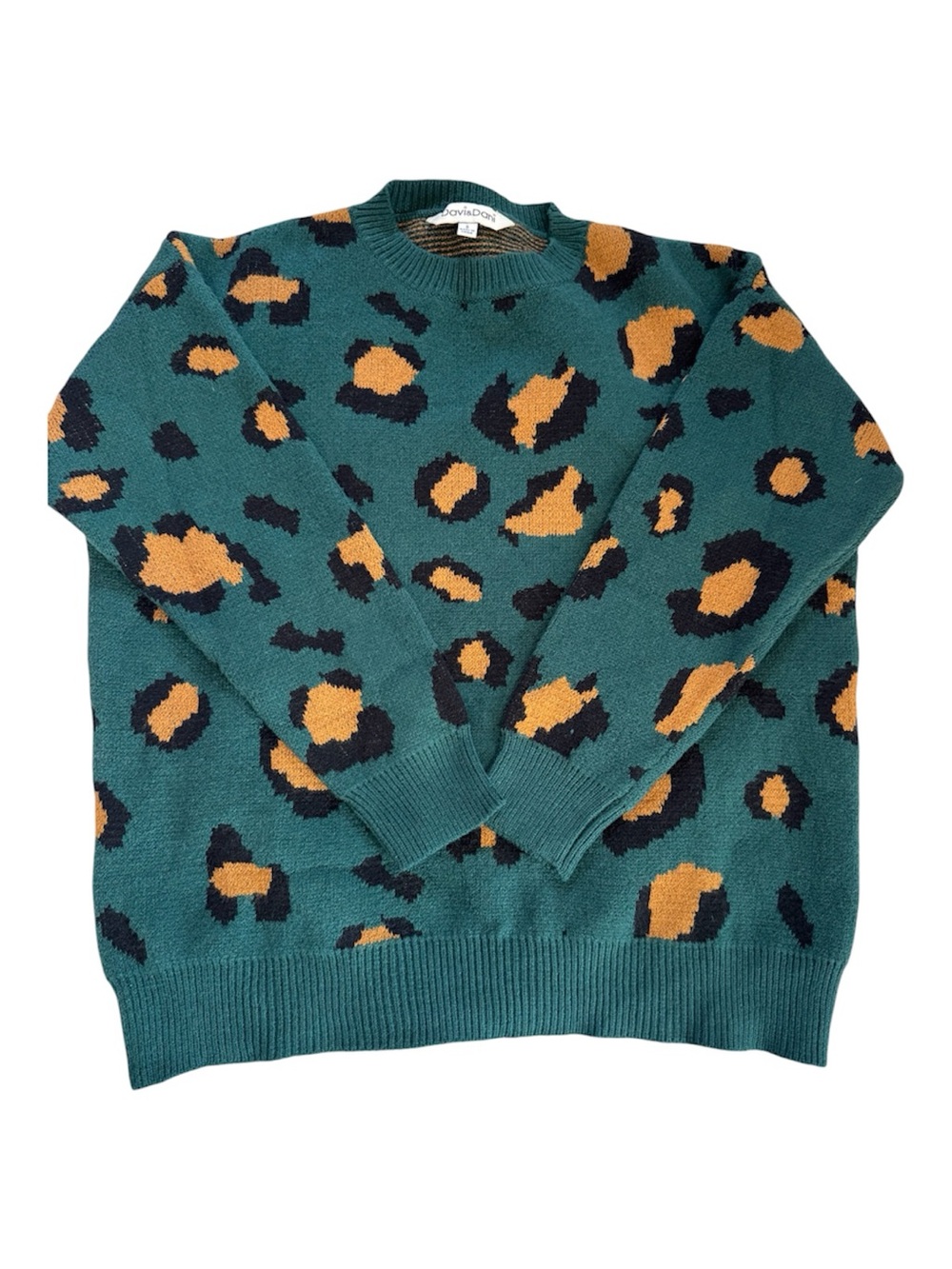 NWOT Dressed In LALA Davi&Dani Green Leopard Print Crewneck Sweater